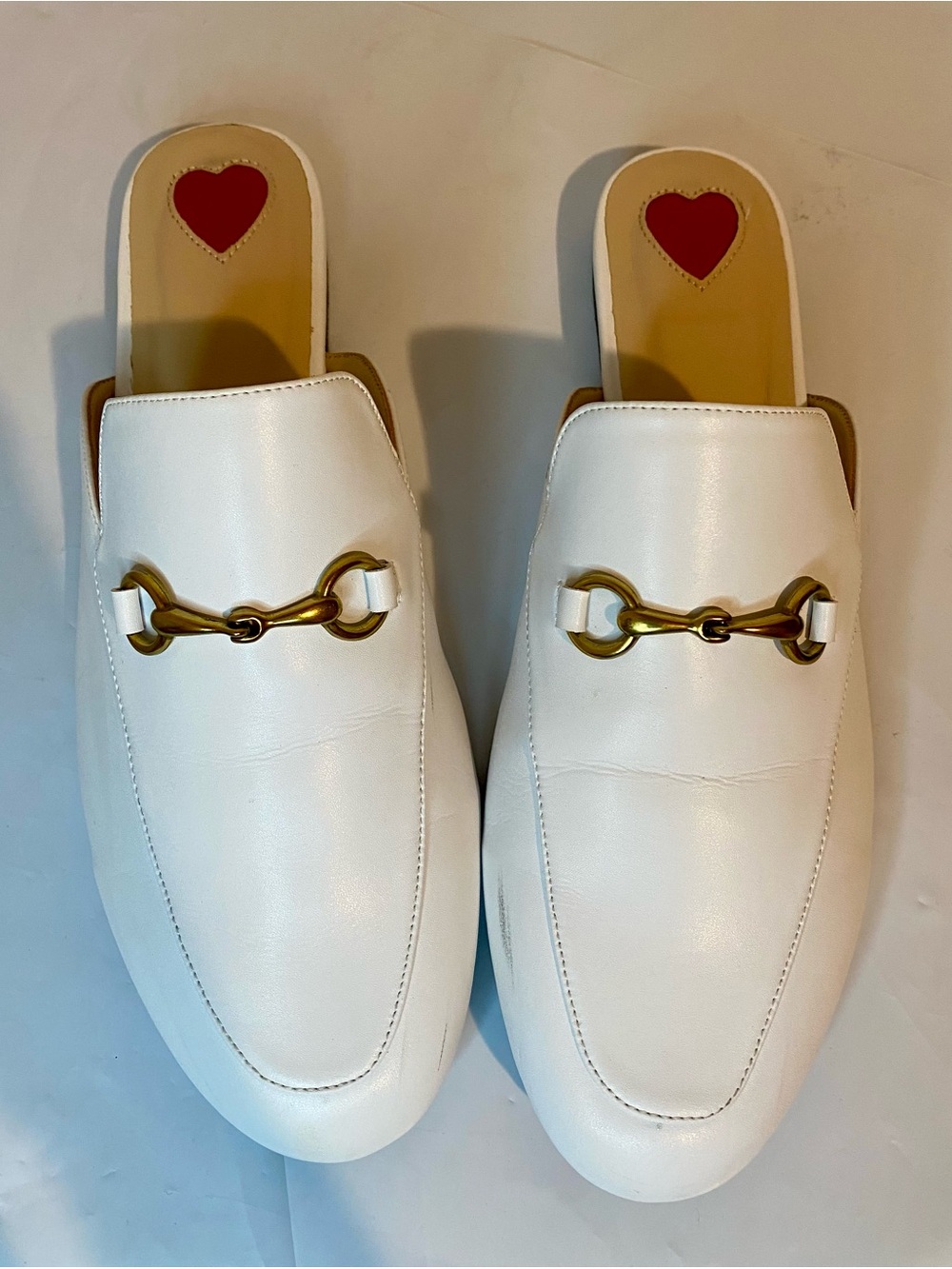 Women’s Arqa White Leather Backless Mules with Gold Chain Accent